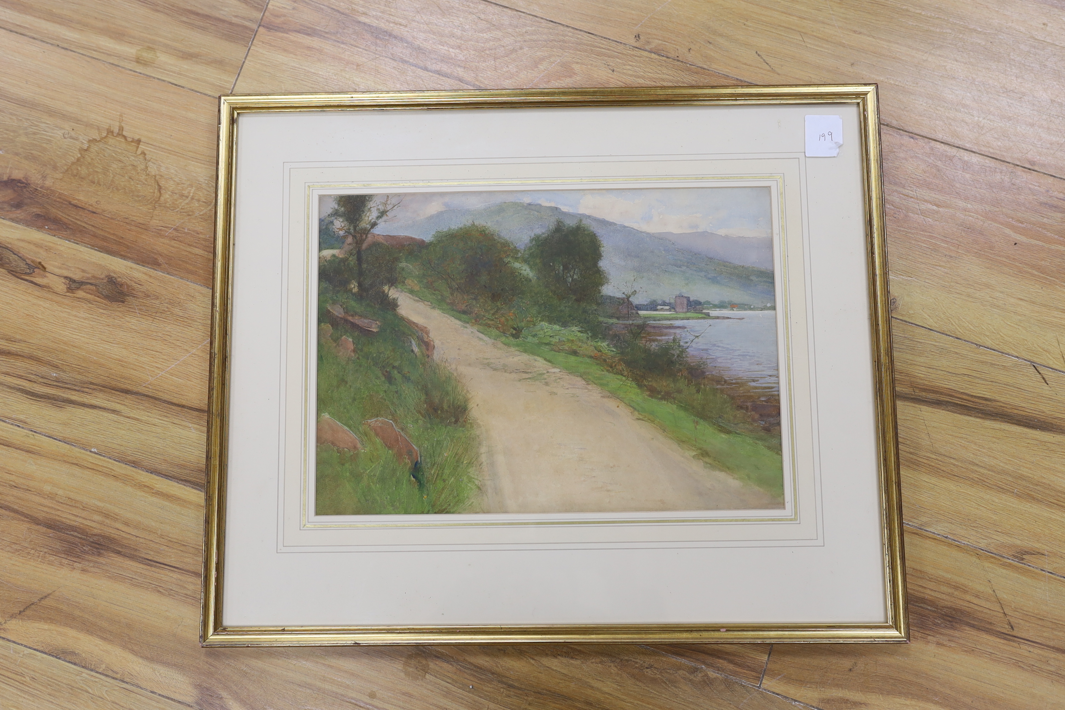 Carlton Alfred Smith RI (1853-1946), watercolour, Lakeside landscape, unsigned, 26 x 37cm